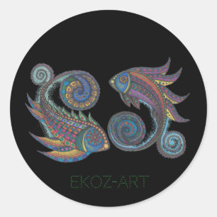 Paisley Fish Coloured Ronde Sticker
