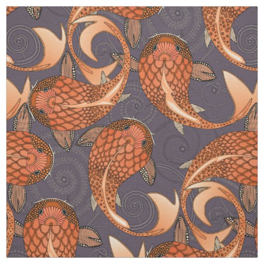 paisley fish dark plum stof (Swatch)
