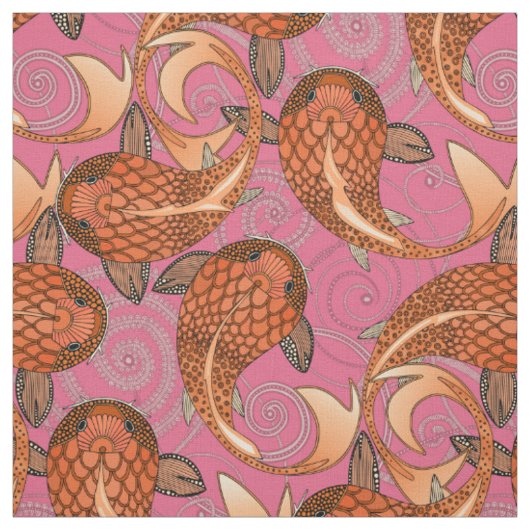 paisley fish pink stof (Swatch)
