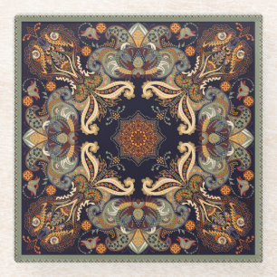 Paisley Floral: Batik Shawl Elegance. Glazen Onderzetter