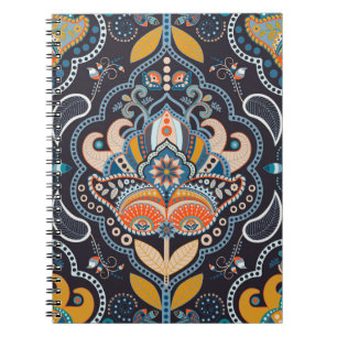 Paisley Floral: Donker Indiaas patroon Notitieboek