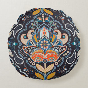 Paisley Floral: Donker Indiaas patroon Rond Kussen