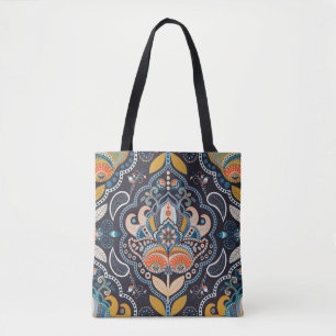 Paisley Floral: Donker Indiaas patroon Tote Bag