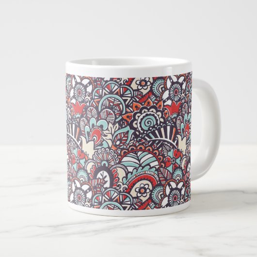 Paisley Floral Doodle Pattern Grote Koffiekop (Voorkant rechts)