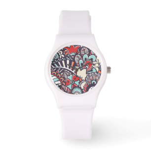 Paisley Floral Doodle Pattern Horloge