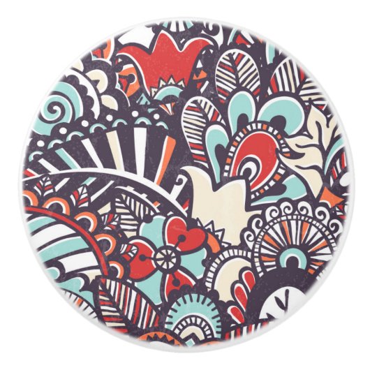 Paisley Floral Doodle Pattern Keramische Knop (Voorkant)