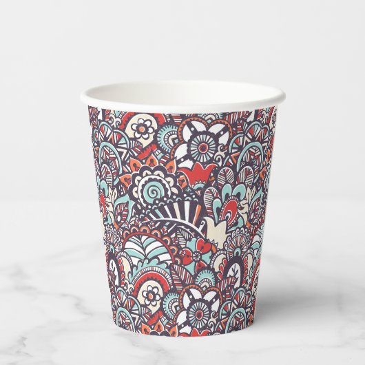 Paisley Floral Doodle Pattern Papieren Bekers (Achterkant)