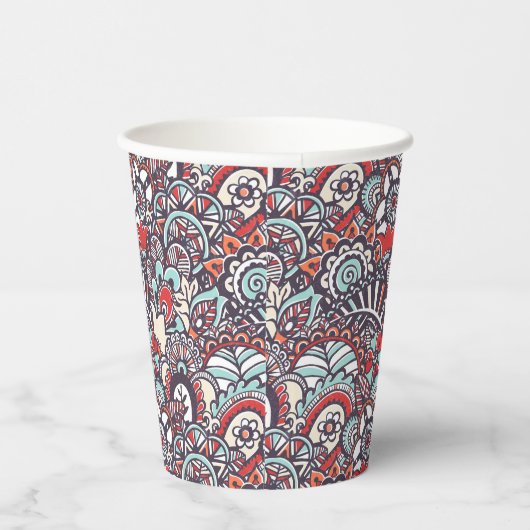 Paisley Floral Doodle Pattern Papieren Bekers (Rechts)