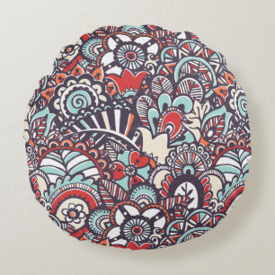 Paisley Floral Doodle Pattern Rond Kussen