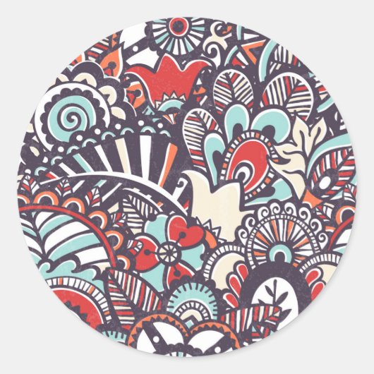Paisley Floral Doodle Pattern Ronde Sticker (Voorkant)