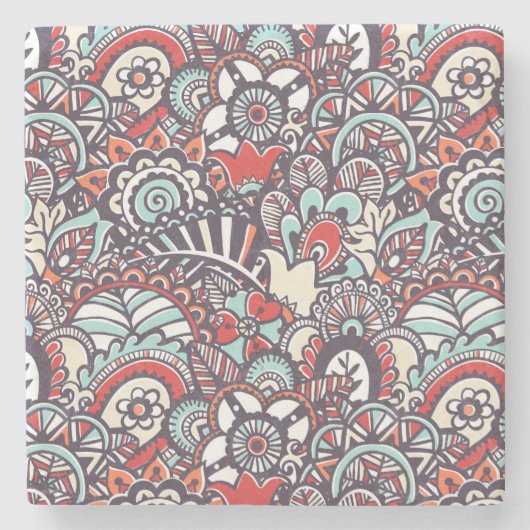 Paisley Floral Doodle Pattern Stenen Onderzetter (Voorkant)