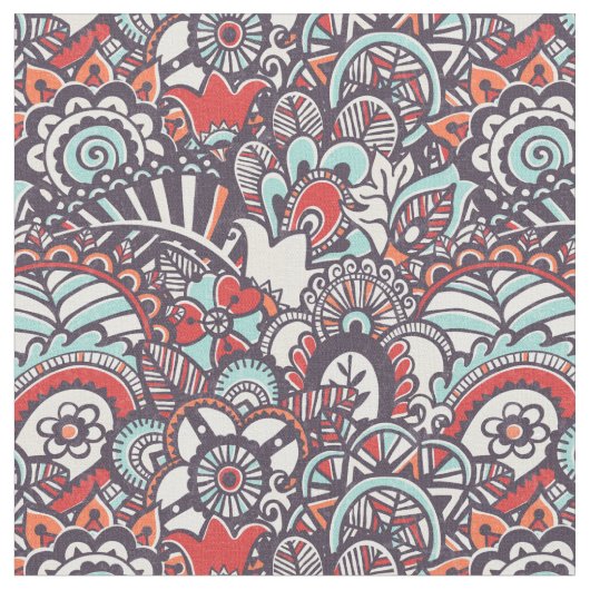 Paisley Floral Doodle Pattern Stof (Close Up)