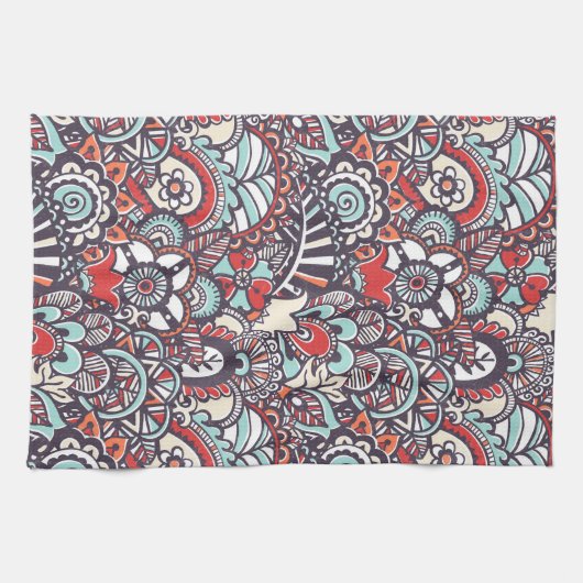 Paisley Floral Doodle Pattern Theedoek (Horizontaal)