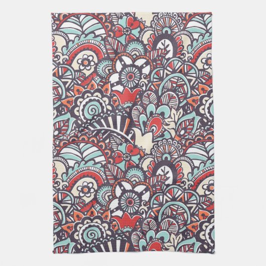 Paisley Floral Doodle Pattern Theedoek (Verticaal)