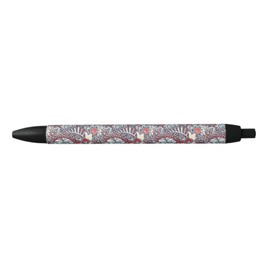 Paisley Floral Doodle Pattern Zwarte Inkt Pen (Voorkant)