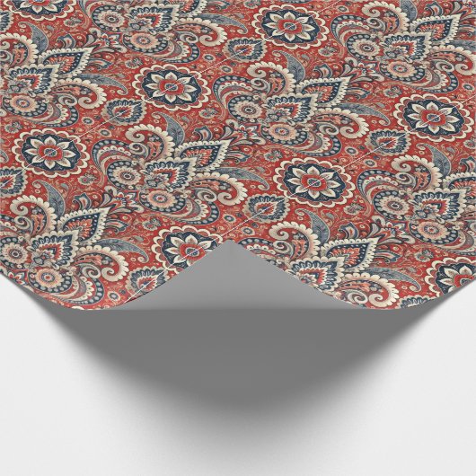 Paisley Floral Fusion in rood, wit en blauw Cadeaupapier (Hoek)
