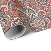 Paisley Floral Fusion in rood, wit en blauw Cadeaupapier (Rol Hoek)