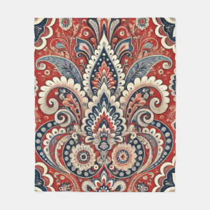 Paisley Floral Fusion in rood, wit en blauw Fleece Deken