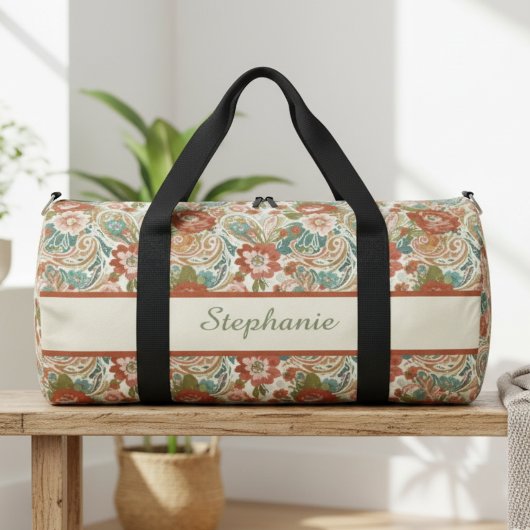 Paisley Floral Gym Bag - Custom Name Duffle Plunjezak