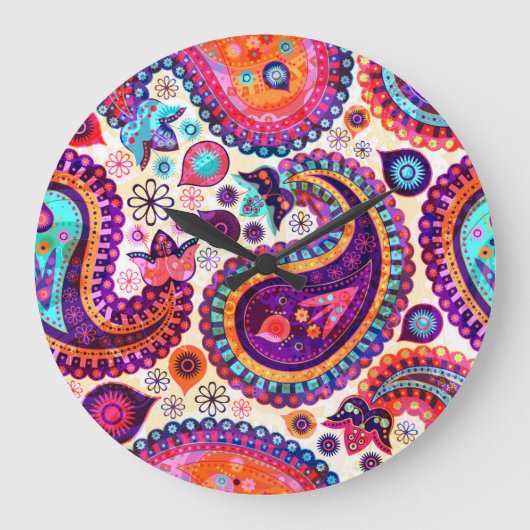 Paisley Floral Indisch naadloos Ornament Grote Klok (Voorkant)