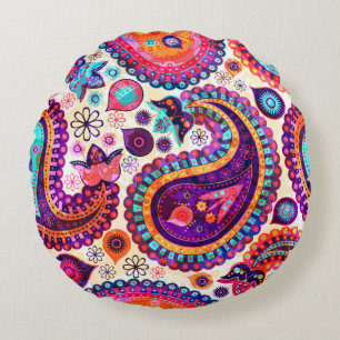 Paisley Floral Indisch naadloos Ornament Rond Kussen