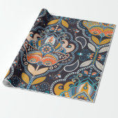 Paisley floral naadloos. Donkere achtergrond met Cadeaupapier (Uitgerold)