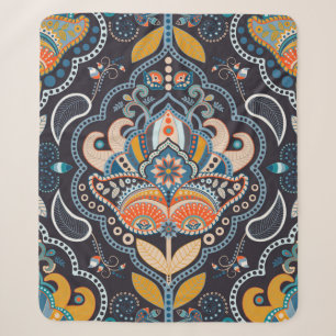 Paisley floral naadloos. Donkere achtergrond met Sherpa Deken