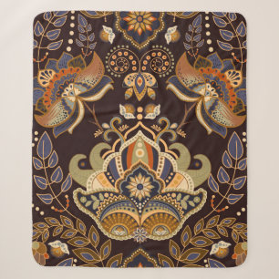 Paisley floral naadloos. Donkere achtergrond met Sherpa Deken