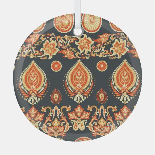 Paisley Floral: Oosters Etnaadloos Glas Ornament (Voorkant)