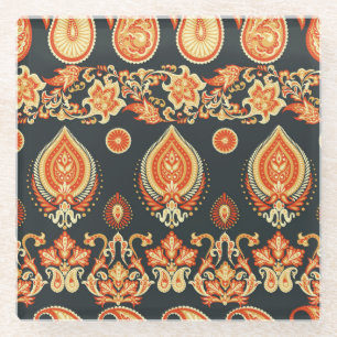 Paisley Floral: Oosters Etnaadloos Glazen Onderzetter