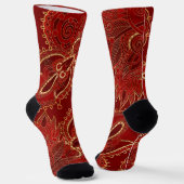Paisley Floral Ornament Ruby red en gold Sokken (Gebogen)