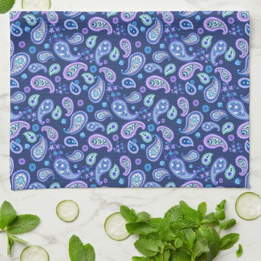 Paisley Floral Pattern - Blauw Theedoek (Gevouwen)