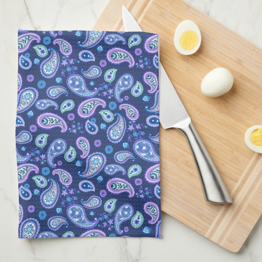Paisley Floral Pattern - Blauw Theedoek (Quarter Fold)