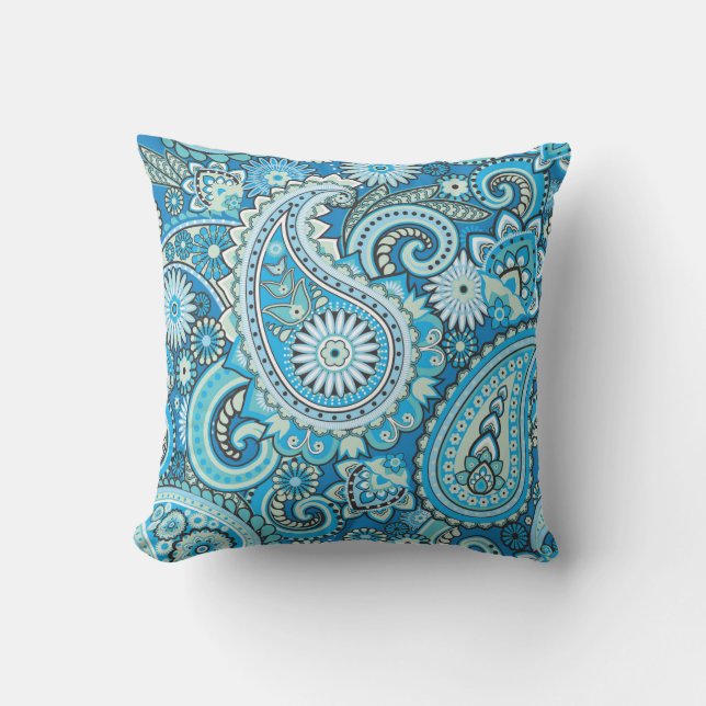 Paisley Floral Pattern Blue Buitenkussen (Voorkant)