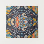 Paisley floral seamless pattern. Dark backdrop wit Wandkleed (Voorkant (horizontaal))