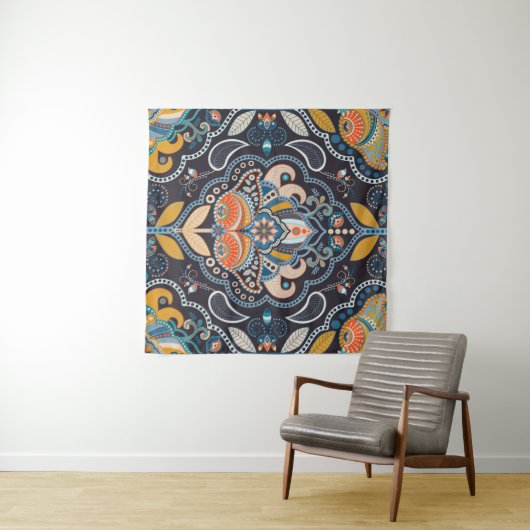 Paisley floral seamless pattern. Dark backdrop wit Wandkleed (In Situ (horizontaal))