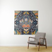 Paisley floral seamless pattern. Dark backdrop wit Wandkleed (In situ)