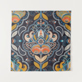Paisley floral seamless pattern. Dark backdrop wit Wandkleed (Voorkant)