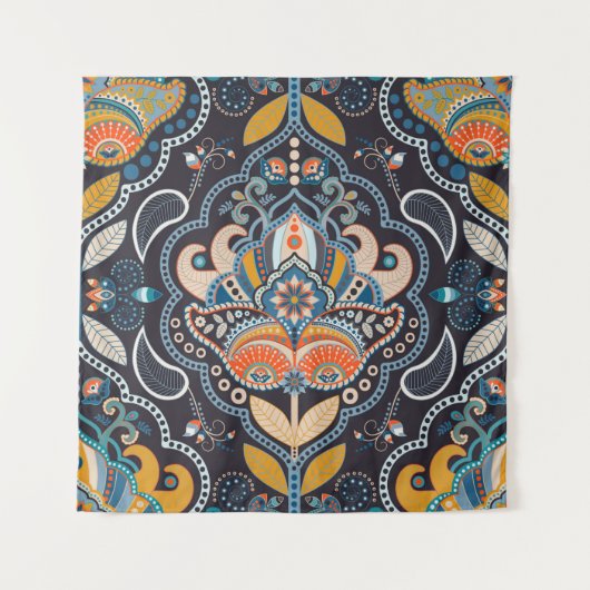 Paisley floral seamless pattern. Dark backdrop wit Wandkleed (Voorkant)