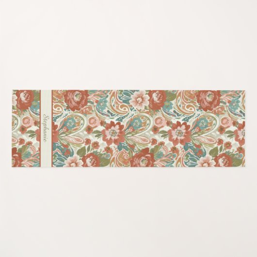 Paisley Floral Yoga Mat - Custom Name Mat (Voorkant (horizontaal))