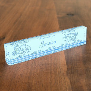 Paisley Flower (blauw) Naambordje