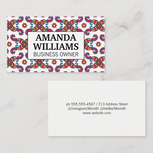 Paisley Flower Pattern Visitekaartje (Voorkant / Achterkant)