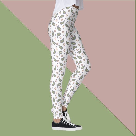 Paisley Flowers Stippen Groen Roze Paarse Leggings