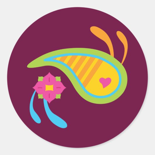 Paisley Fun Ronde Sticker (Voorkant)