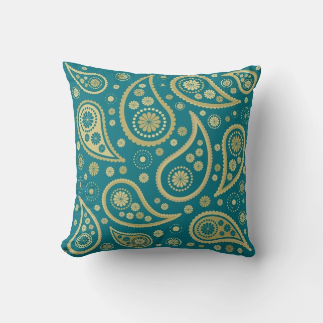 Paisley Funky Large Pattern Print in Blauwgroen en Kussen (Voorkant)