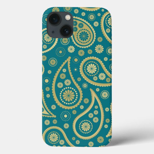 Paisley Funky Print in Blauwgroen en Golds Case-Mate iPhone Case (Achterkant)
