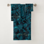 Paisley Garden Floral Monogram Blauwgroen/Gold ID7 Bad Handdoek (Insitu)
