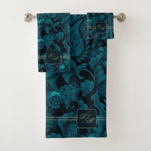 Paisley Garden Floral Monogram Blauwgroen/Gold ID7 Bad Handdoek