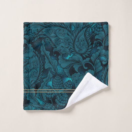 Paisley Garden Floral Monogram Blauwgroen/Gold ID7 Bad Handdoek (Wasdoekje)