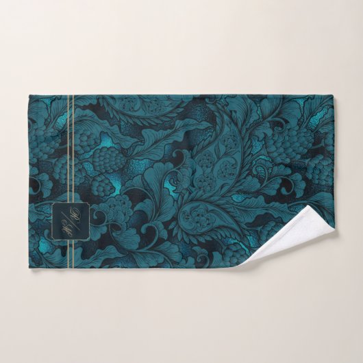 Paisley Garden Floral Monogram Blauwgroen/Gold ID7 Bad Handdoek (Handdoek)